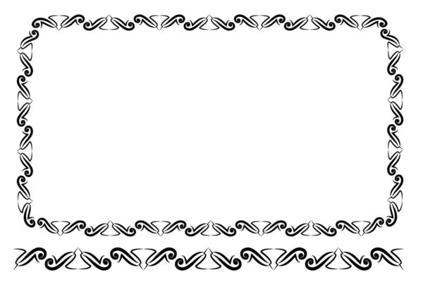 Vector Black Rounded Corner Rectangle Floral Frame Isolated White — Stock Vector