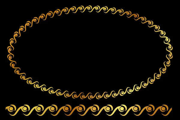 Marco Floral Oval Dorado Del Vector Fondo Negro — Archivo Imágenes Vectoriales