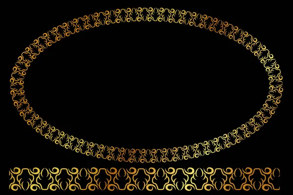 Vector Golden Oval Floral Frame Черном Фоне — стоковый вектор