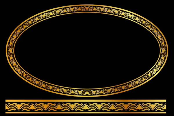 Vector Golden Oval Floral Frame Auf Schwarzem Hintergrund — Stockvektor