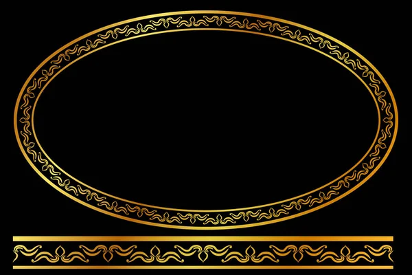 Vector Golden Oval Floral Frame Μαύρο Φόντο — Διανυσματικό Αρχείο