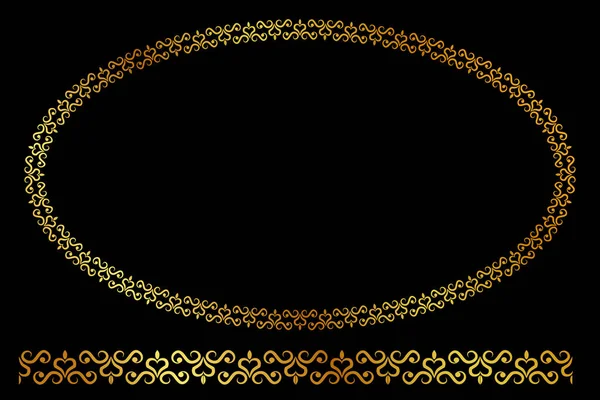 Vector Golden Oval Floral Frame Auf Schwarzem Hintergrund — Stockvektor