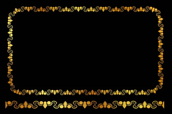 Siyah Arkaplanda Vektör Altın Dikdörtgen Çiçek Çerçeve — Stok Vektör