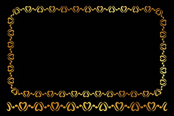 Vector Golden Rectangle Floral Frame Black Background — Stock Vector