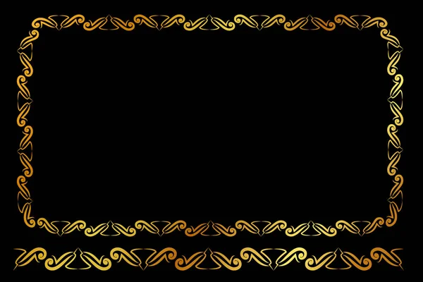 Vector Golden Rectangle Floral Frame Auf Schwarzem Hintergrund — Stockvektor