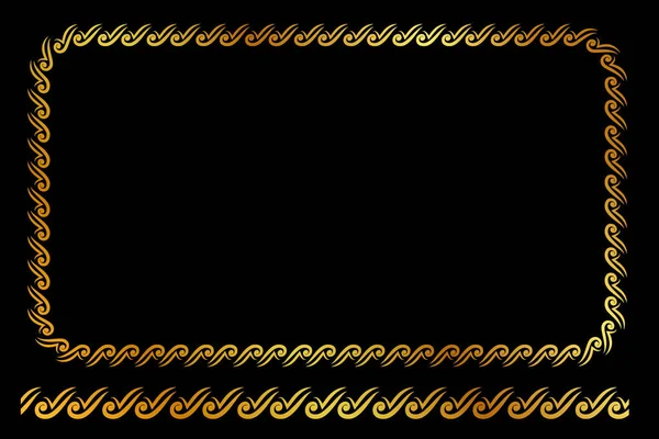 Vector Golden Rectangle Floral Frame Fundo Preto —  Vetores de Stock