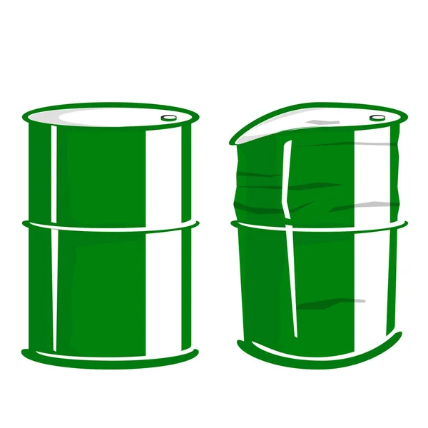 Simple Vector Different Condition Green Barrel Isolated White — Stock Vector