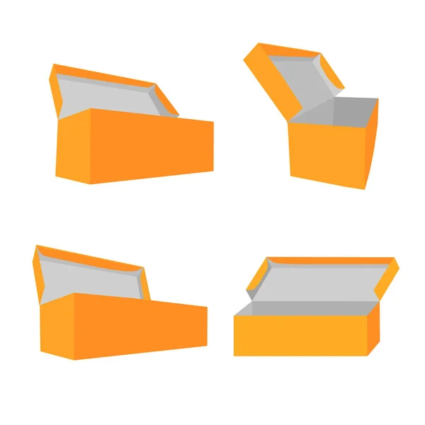 Perspective Simple Vector Mockup Orange Schuhschachtel Isoliert Auf Weiß — Stockvektor