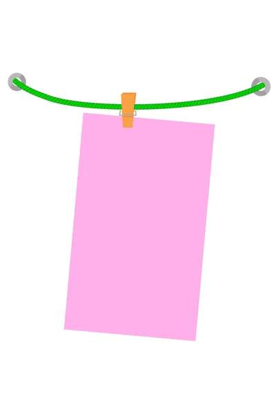 Vector Clipped Pink Blank Message Note Green Rope Isolé Sur — Image vectorielle