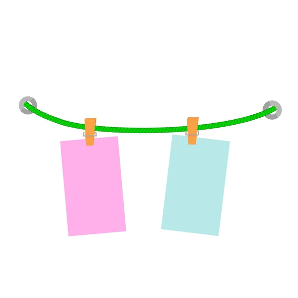 Vector Hanging Blank Message Note Bei Red Rope Isoliert Auf — Stockvektor