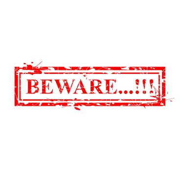 Basit Vektör Grunge Kırmızı Rubber Damgası, dikkat et, beyaza bulanmış