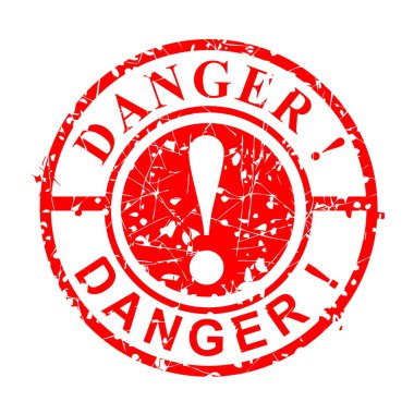 Basit Vektör Grunge Çemberi Kırmızı Lastik Damga, Tehlike, beyaz üzerine izole edilmiş