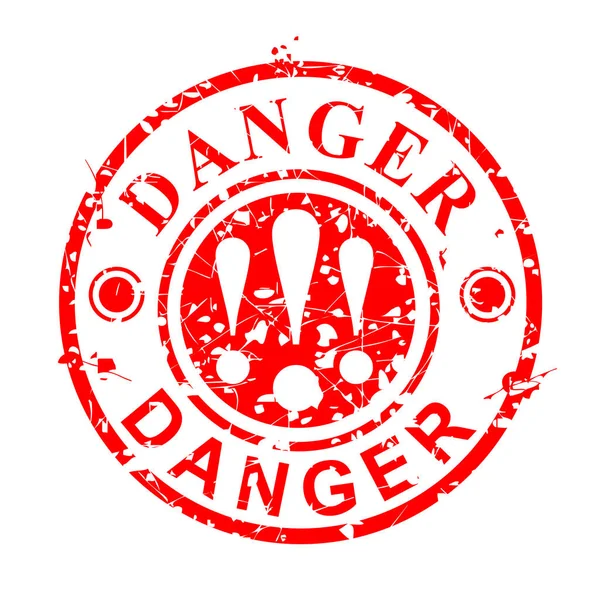 Simple Vector Grunge Circle Red Rubber Stamp Danger Isolated White — Stock Vector