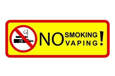 Basit Vektör Yasağı Kırmızı ve Sarı İşaret Beyaz arka planda Sigara ve Vaping Yasaktır