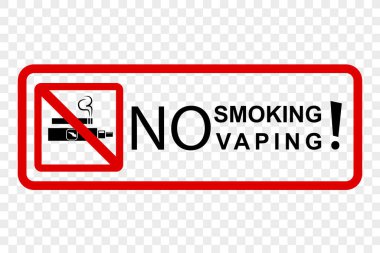 Basit vektör yasağı Kırmızı ve Sarı İşaret Sigara İçilmez ve Vaping, şeffaf etki arka planı