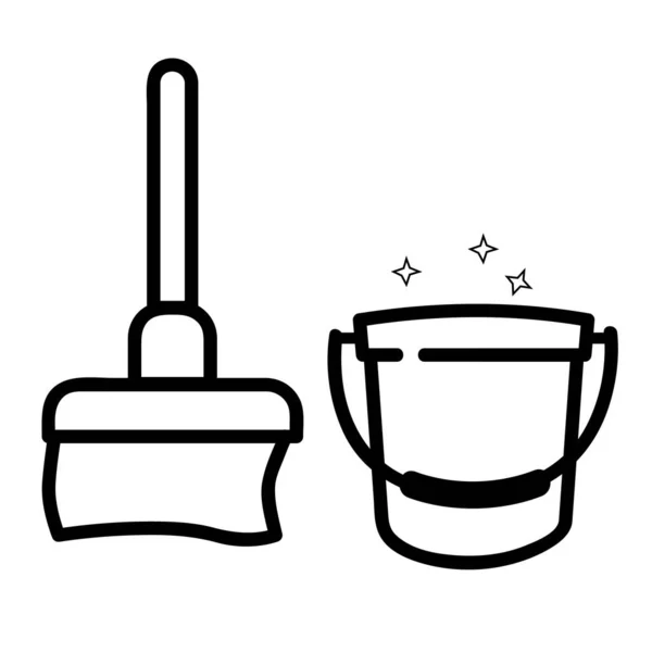 Simple Vector Icon Outline Stye Janitor Sign Broom Bucket Білому — стоковий вектор