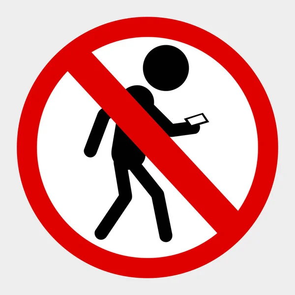 Simple Vector Prohibition Sign Mobile Phone While Walking Gray Background — стоковый вектор