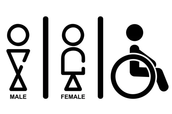 简单向量 图标样式 男厕标志 女厕标志及残疾标志 — 图库矢量图片