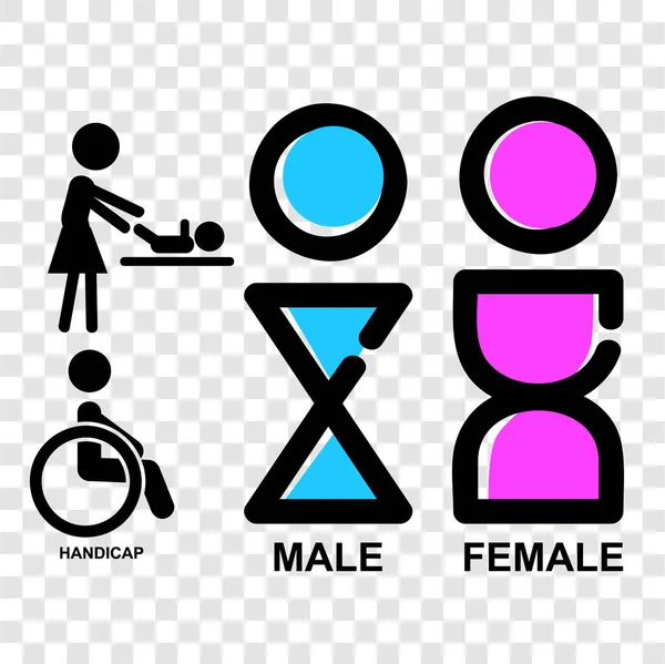 Simple Vector Icon Style Toilet Sign Male Female Handicap Baby — Stock Vector