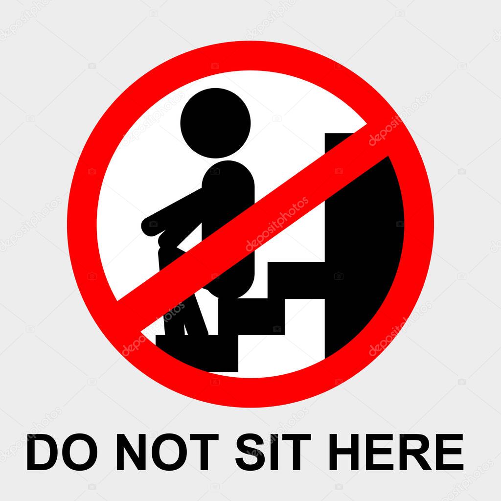 simple vector prohibition sign, do not sit here at gray background