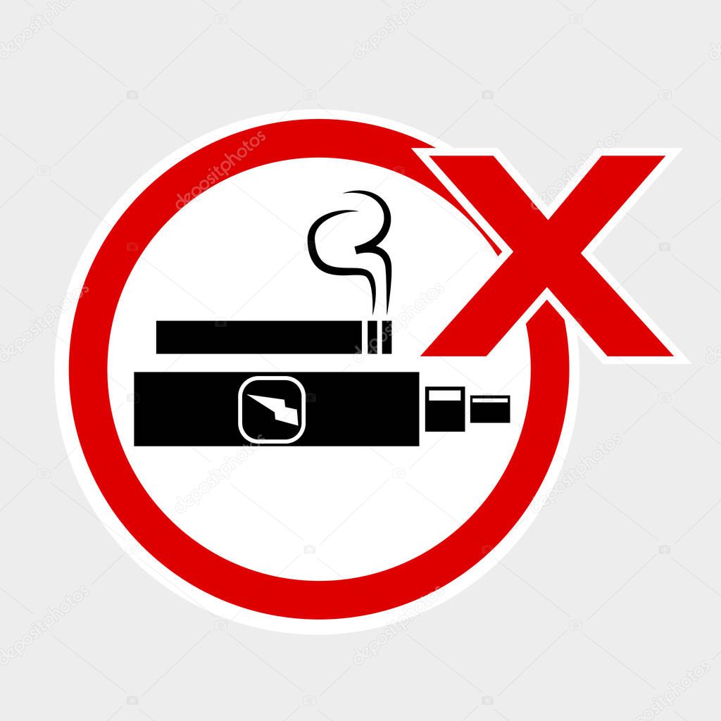 simple Vector prohibition Red and Yellow Sign No Smoking And Vaping, at gray background