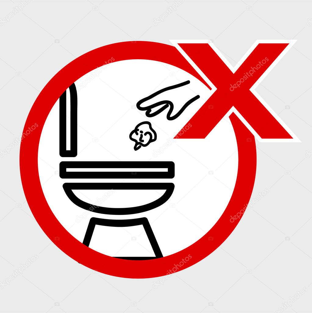 Simple Vector, Icon Stye Prohibition Sign in toilet, do not Litter at closet, public restroom, at gray background