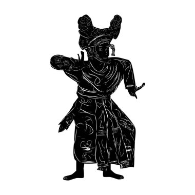 Genç Kız Geleneksel Bali Endonezya 'nın Basit Vektör Eli Çizimi ve Silueti 