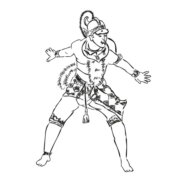 Jednoduchou Rukou Kreslit Skicu Vektor Rozzlobený Tančící Hanoman Nebo Anumat — Stockový vektor