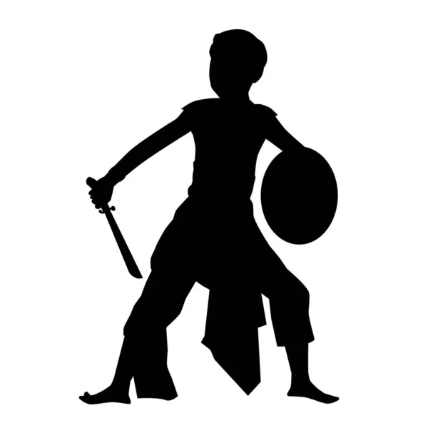 Simple Vector Hand Draw Silhouet Van Young Boy Traditional Indonesia — Stockvector