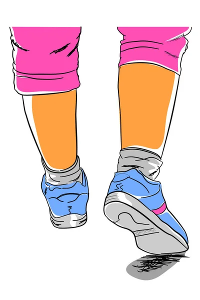ベクトルスケッチフラットカラー歩行女性の足 — ストックベクタ