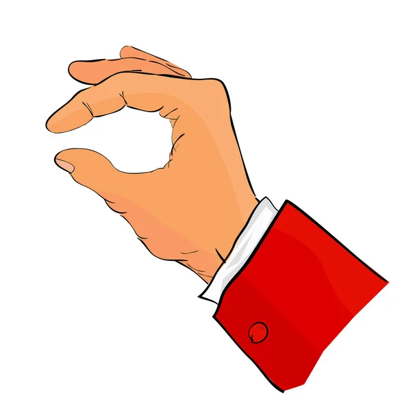 Desenho Mão Simples Desenho Gesto Usando Smoking Vermelho Mão Segurando — Vetor de Stock