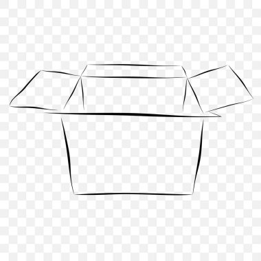 Basit El Skecth Vektör Mockup Siyah ana hatlı karton, şeffaf efekt arka planı