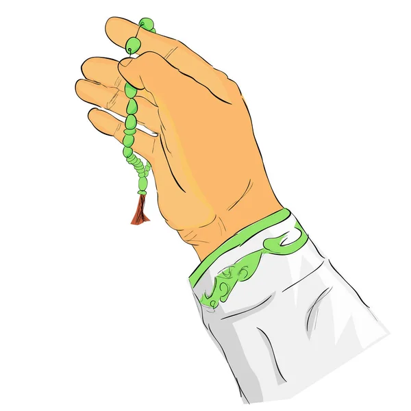 Doodle Geste Hand Beten Für Gott Mit Gebetsperlen Oder Tasbih — Stockvektor