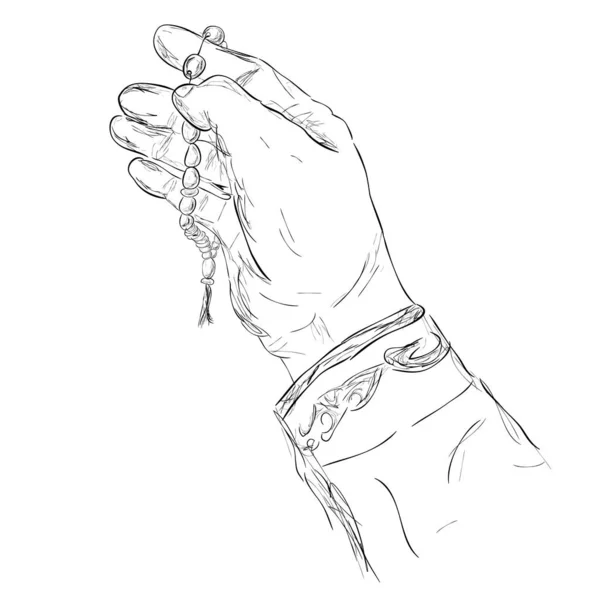 Vector Sketch Gesture Hand Pray God Using Prayer Beads Tasbih — Stock Vector