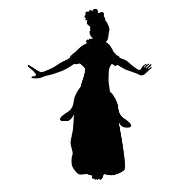 Genç Kız Geleneksel Batı Java, Sunda Endonezya 'nın Basit Vektör Eli Çizimi ve silueti 