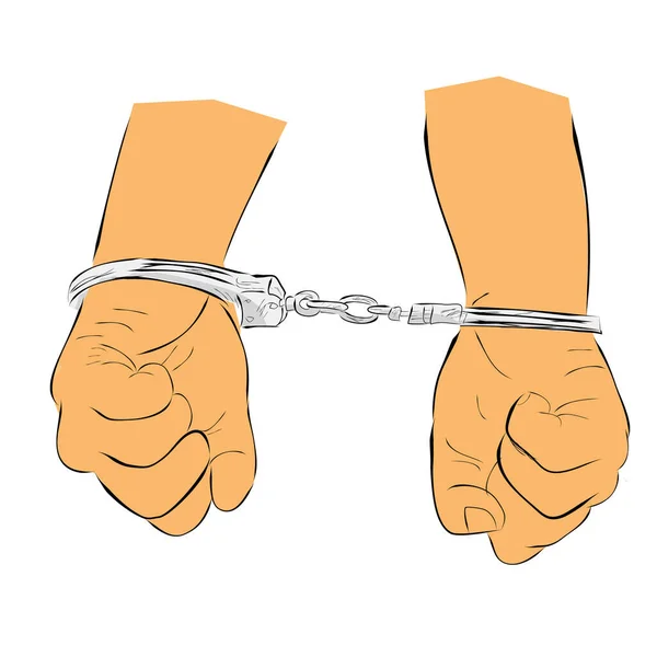 シンプルな手描きスケッチフラットカラー 逮捕下のためのイラスト 手錠付きの男 — ストックベクタ