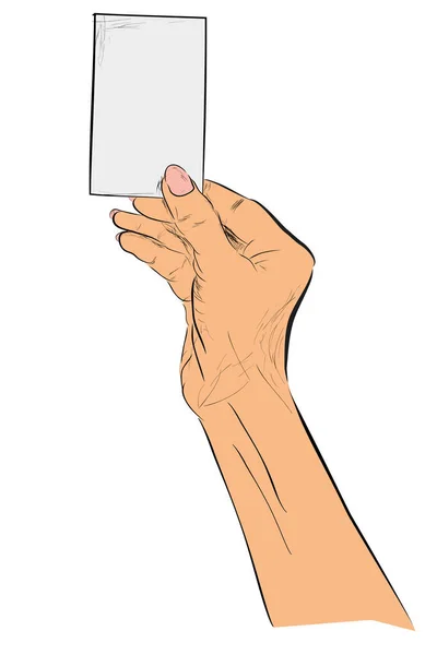 Διάνυσμα Επίπεδη Χρώμα Χέρι Σκίτσο Κρατώντας Κενή Κάρτα Απομονώνονται Λευκό — Διανυσματικό Αρχείο