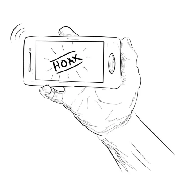 스케치 스마트폰 Hoax 텍스트 뉴스를 흰색에 — 스톡 벡터