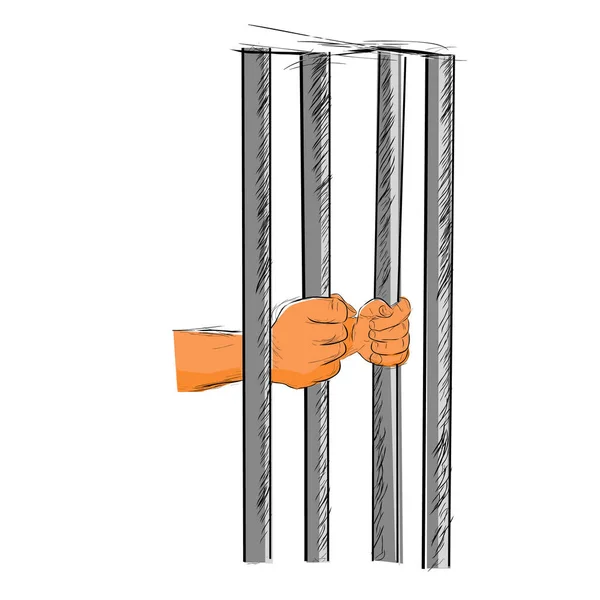 Простой Вектор Рисуй Эскиз Плоского Цвета Иллюстрация Заключенного Внутри Тюрьмы — стоковый вектор