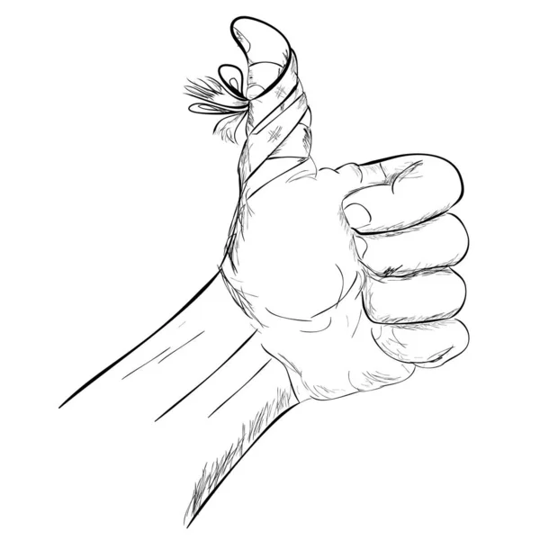 Yaralıyken Ruhunu Korumak Için Resim Bandajlı Basit Doodle Thumb Hand — Stok Vektör