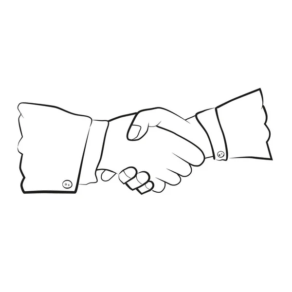 病媒素描 男女握手 在白色上隔离 — 图库矢量图片