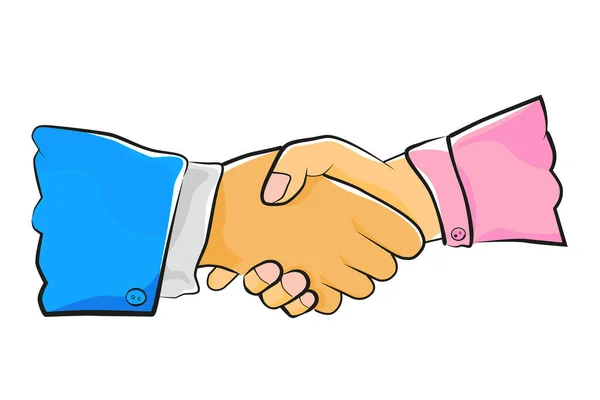 用蓝色燕尾服男人和粉色衬衫女人握手的素描 — 图库矢量图片
