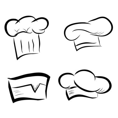 Beyaz üzerine izole Şef Şapkaları, vektör set skeç