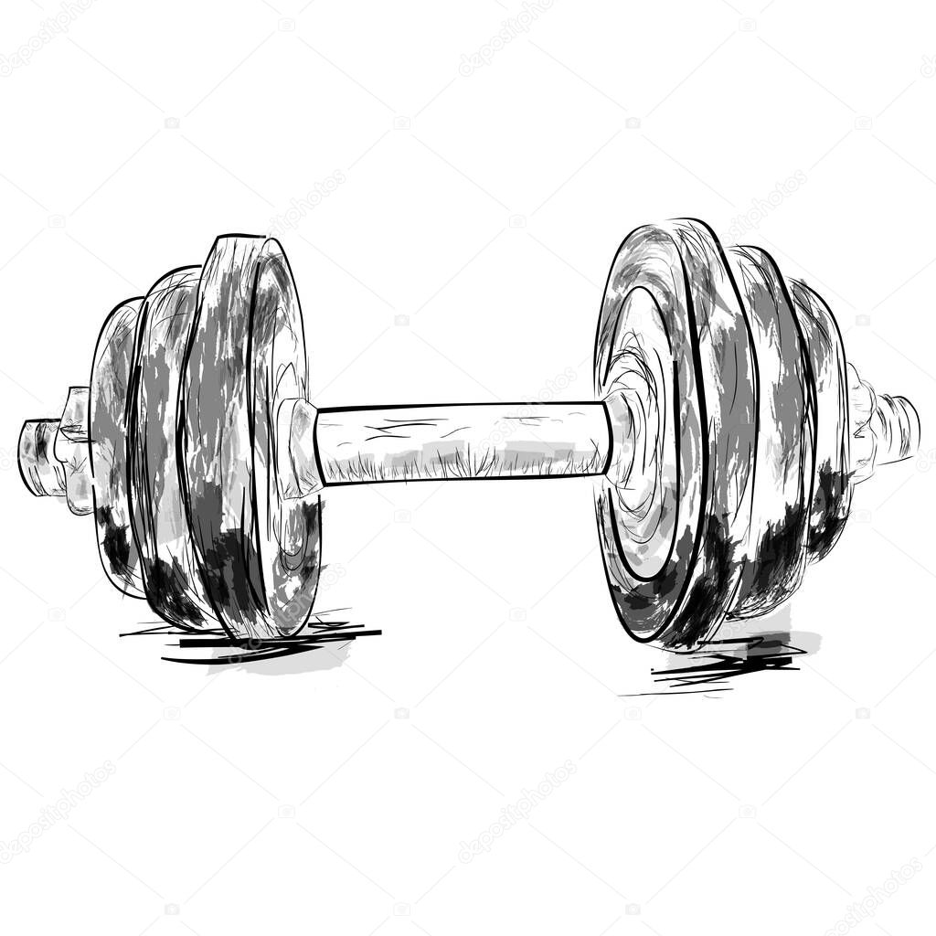 simple sketch of dumbbell, with watercolor effect