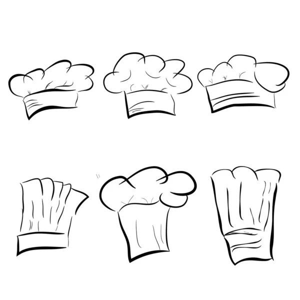 Vector Set Schets Van Chef Hoeden Geïsoleerd Wit — Stockvector