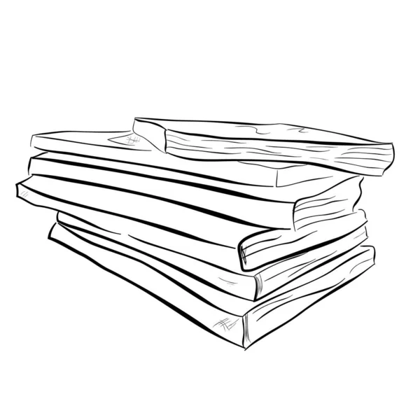 Black Hand Draw Σκίτσο Στοίβα Του Βιβλίου Λευκό Φόντο Προοπτική — Διανυσματικό Αρχείο