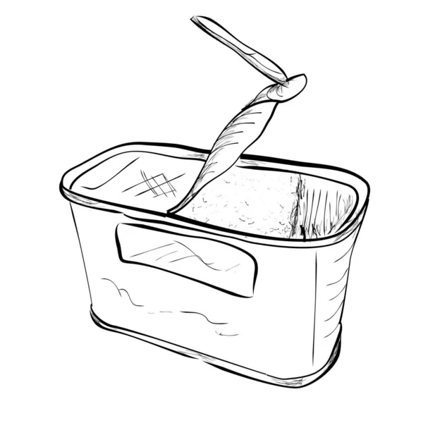 顶部视图的简单手绘草图打开牛肉罐头 用白色隔开 — 图库矢量图片