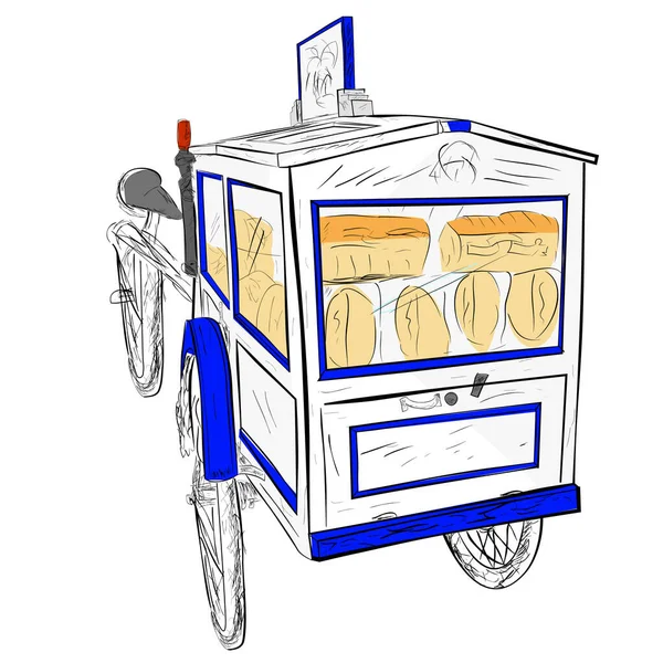 Simply Vector Рисуем Эскиз Синего Белого Wooden Classic Продавца Хлеба — стоковый вектор