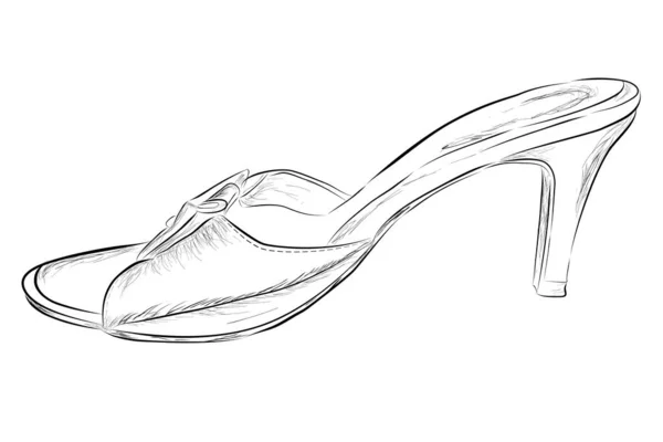 シンプルなベクトルスケッチ黒アウトラインの女性の靴 高ヒール — ストックベクタ