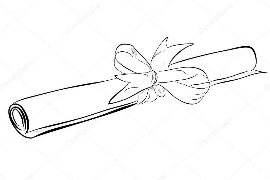 vector simple hand draw sketch of certificate and ribbon